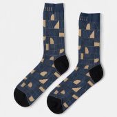Custom Dark Navy Blue Yellow Geometric Pattern Socken (Linkes Detail)