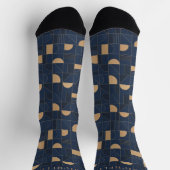 Custom Dark Navy Blue Yellow Geometric Pattern Socken (Oben)