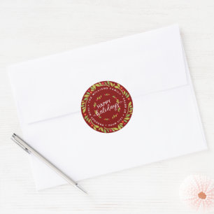 Custom Dark Red Holly Berries Green Blätter Kranz Runder Aufkleber