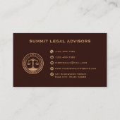 Custom Dark Red Maroon Brown Monogram Law Office Visitenkarte (Rückseite)