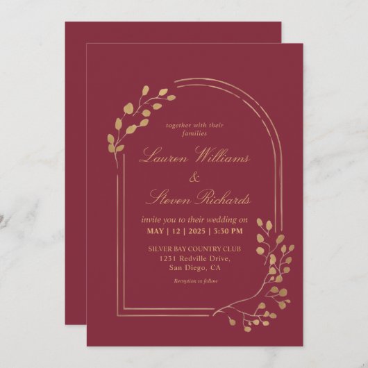 Custom Dark Red Maroon Eucalyptus Blätter Einladung (Vorne/Hinten)