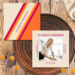Custom Dark Rosa Orange Retro Stripes 70er, 80er Quadratische Visitenkarte