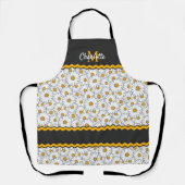 Custom Dark Schwarz-weiß Yellow Daisy Muster Schürze (Vorderseite)
