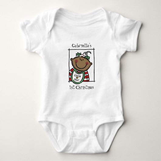 Custom Dark Skin Tone Baby's First Christmas Baby Strampler (Vorderseite)