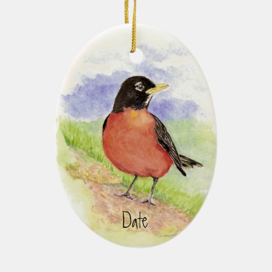 Custom Date, American Robin Christmas Ornament (Hinten)