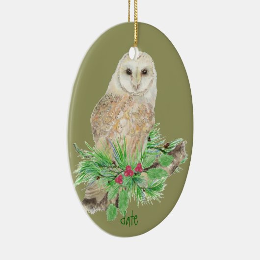 Custom Date Christmas Barn Owl Ornament (Rechts)