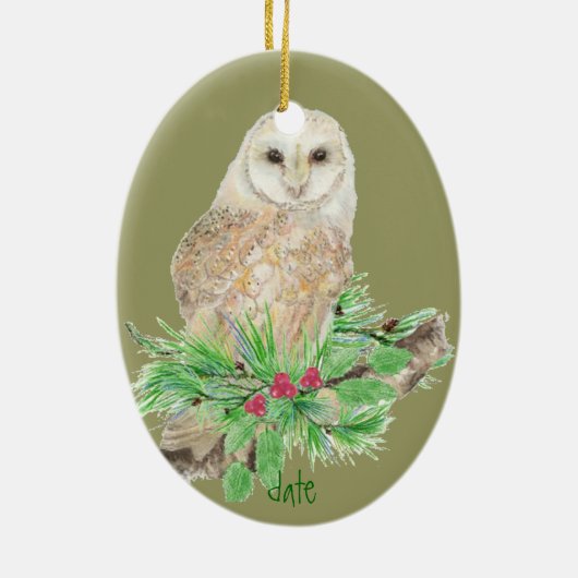 Custom Date Christmas Barn Owl Ornament (Hinten)
