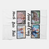 Custom Date Wedding Anniversary 4 Foto Collage Geschirrtuch (Horizontal)