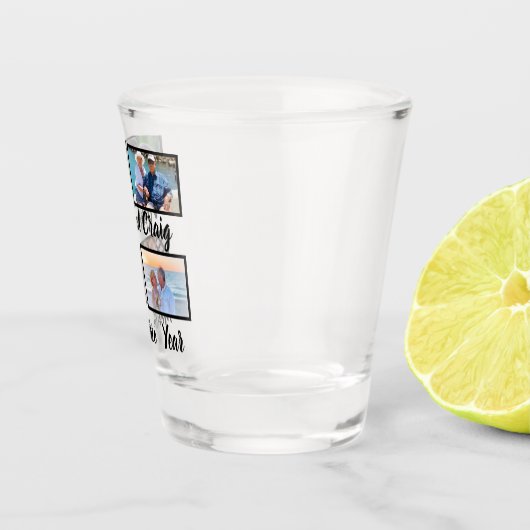 Custom Date Wedding Anniversary 4 Foto Collage Schnapsglas (Rechts)