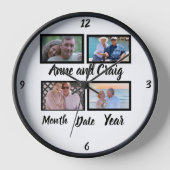 Custom Date Wedding Anniversary 4 Foto Collage Uhr (Vorderseite)