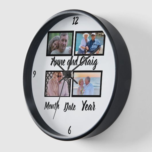 Custom Date Wedding Anniversary 4 Foto Collage Uhr (Winkel)