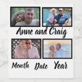 Custom Date Wedding Anniversary 4 Foto Collage Weinetikett (Einzelnes Label)