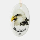 Custom Dated Bald Eagle Owl Bird Frohe Weihnachten Keramik Ornament (Rechts)