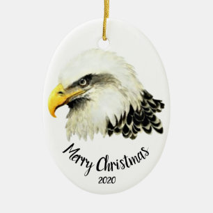 Custom Dated Bald Eagle Owl Bird Frohe Weihnachten Keramik Ornament