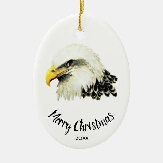 Custom Dated Bald Eagle Owl Bird Merry Christmas Keramik Ornament (Vorne)