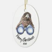 Custom Dated Christmas Bird Watcher Hawk Fun Keramikornament (Links)