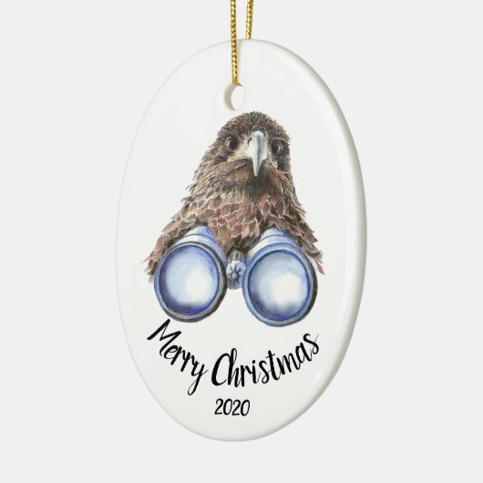 Custom Dated Christmas Bird Watcher Hawk Fun Keramikornament (Links)