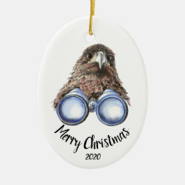 Custom Dated Christmas Bird Watcher Hawk Fun Keramikornament