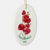 Custom Dated Christmas Hummingbird Red Poppies Keramik Ornament (Rechts)