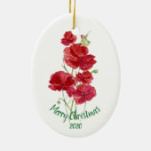 Custom Dated Christmas Hummingbird Red Poppies Keramik Ornament (Hinten)