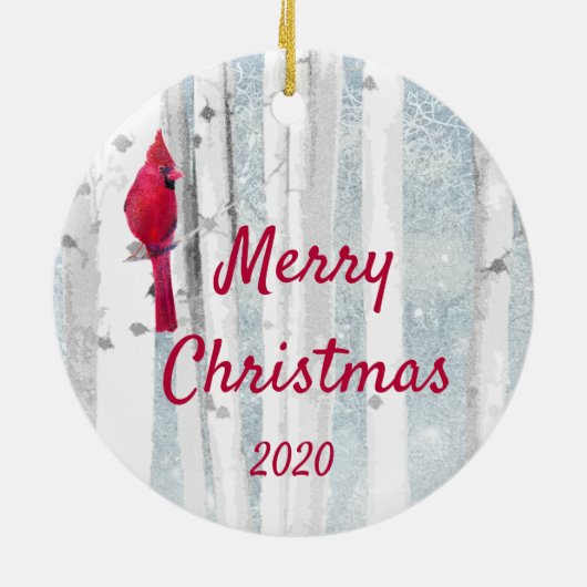 Custom Dated Christmas Kardinal Bird Birch Tree Keramikornament (Hinten)