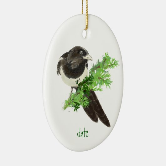 Custom Dated Christmas Magpie Ornament (Rechts)