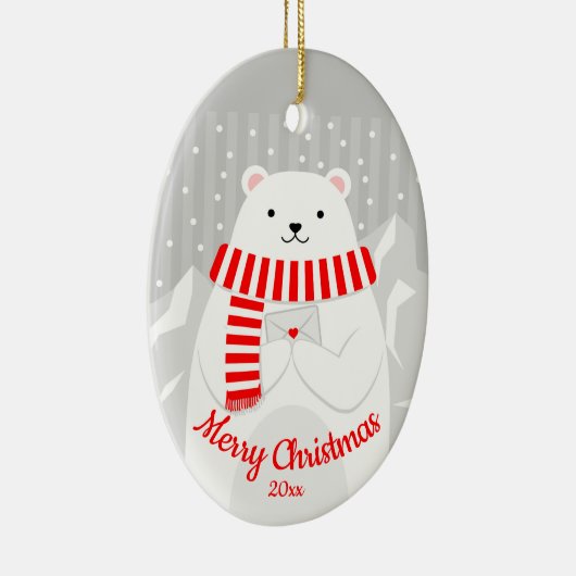 Custom Dated Christmas Polar Bear Cute Animal Keramik Ornament (Rechts)