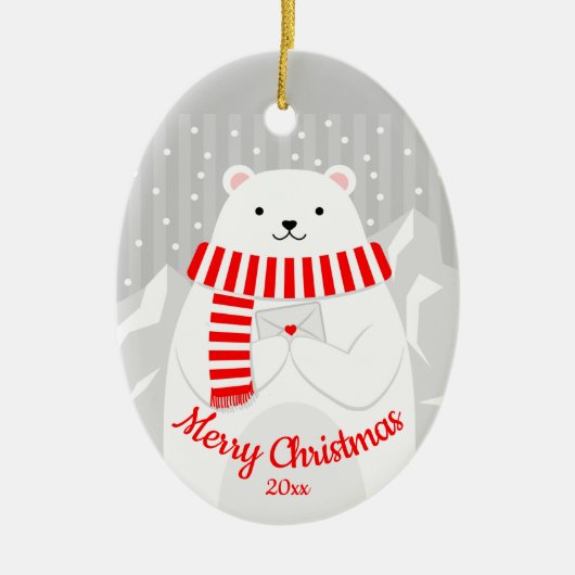 Custom Dated Christmas Polar Bear Cute Animal Keramik Ornament (Vorne)