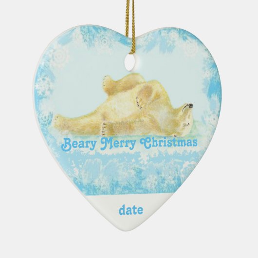 Custom Dated Christmas Polar Bear Fun Keramikornament (Rechts)