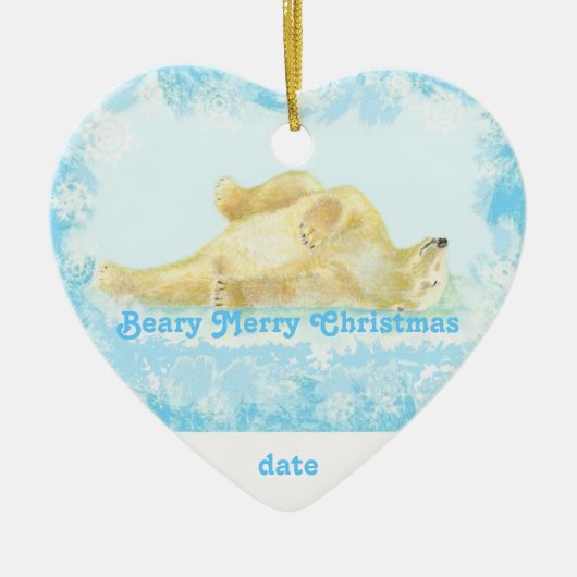 Custom Dated Christmas Polar Bear Fun Keramikornament (Vorne)
