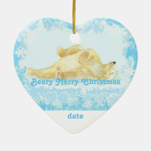 Custom Dated Christmas Polar Bear Fun Keramikornament (Hinten)