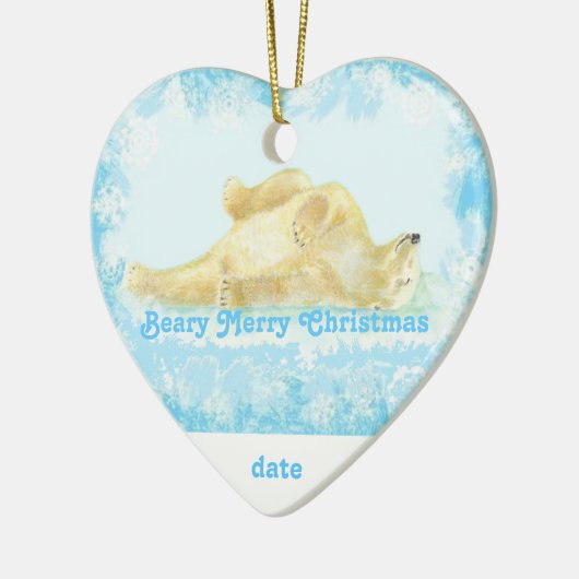 Custom Dated Christmas Polar Bear Fun Keramikornament (Links)