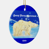 Custom Dated Christmas Polar Bears Fun Keramikornament (Rechts)