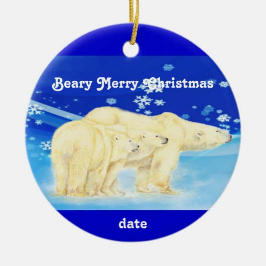 Custom Dated Christmas Polar Bears Fun Keramikornament (Vorne)