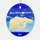 Custom Dated Christmas Polar Bears Fun Keramikornament (Links)