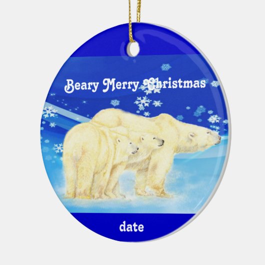 Custom Dated Christmas Polar Bears Fun Keramikornament (Links)