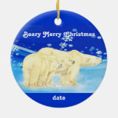 Custom Dated Christmas Polar Bears Fun Keramikornament (Hinten)