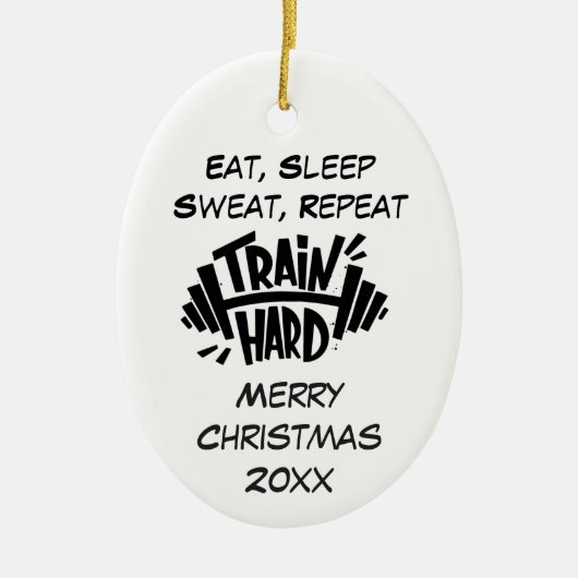 Custom Dated Christmas Train Hard Repeat Quote Keramik Ornament (Vorne)