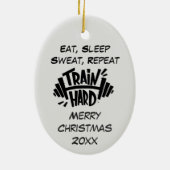 Custom Dated Christmas Train Hard Repeat Quote Keramik Ornament (Hinten)