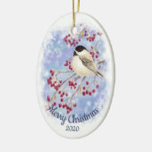 Custom Dated Christmas Watercolor Winter Chickadee Keramik Ornament (Links)