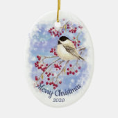 Custom Dated Christmas Watercolor Winter Chickadee Keramik Ornament (Vorne)