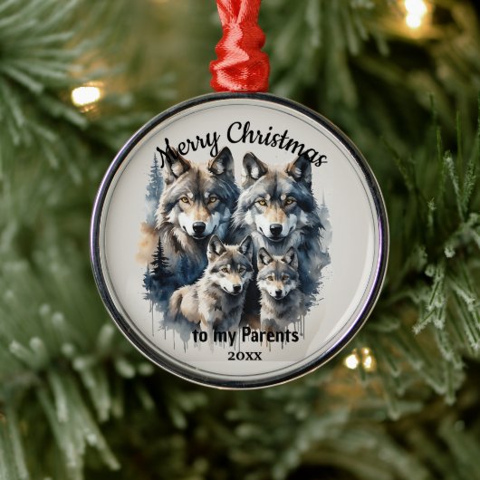 Custom Dated Christmas Wolf Eltern Ornament Aus Metall (Baum)