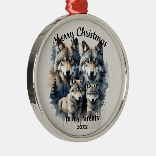 Custom Dated Christmas Wolf Eltern Ornament Aus Metall (Rechts)