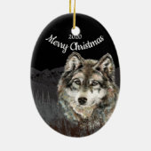 Custom Dated Christmas Wolf Mountain Keramik Ornament (Hinten)
