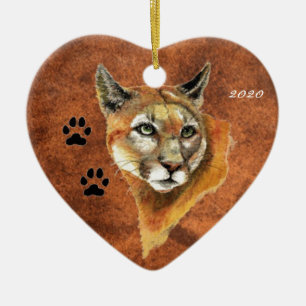Custom, Dated Cougar, Puma, Mountain Lion Animal Keramikornament