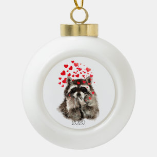 Custom Dated Cute Raccoon Animal Funny Love Hearts Keramik Kugel-Ornament