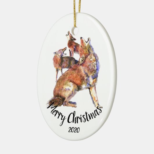 Custom Dated Howling Coyotes Frohe Weihnachten Keramikornament (Links)