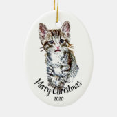 Custom Dated Kitten Katze Tier Frohe Weihnachten Keramik Ornament (Hinten)