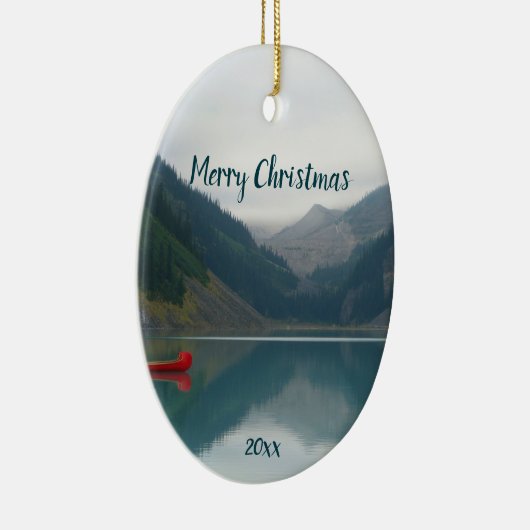 Custom Dated Lake Friedlich Red Canoating Keramik Ornament (Rechts)