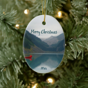 Custom Dated Lake Friedlich Red Canoating Keramik Ornament